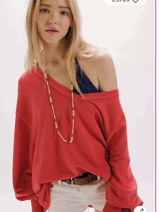 Free People Tops - NWOT Free People We The Free Venice V-Neck Sweatshirt in Flame Red Size Large